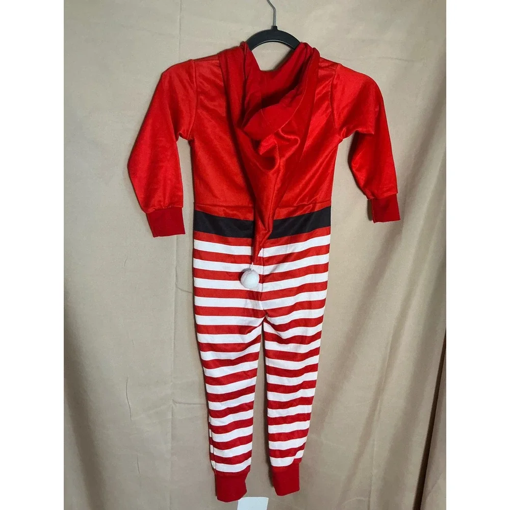 Unbranded Christmas Hooded Union Suit Kids Size 2-4 Red White Excellent Striped